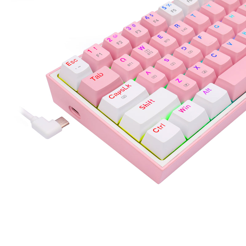 redragon-fizz-pro-rgb-61-key-mechancal-wireless-gaming-keyboard---pink/white-4-image