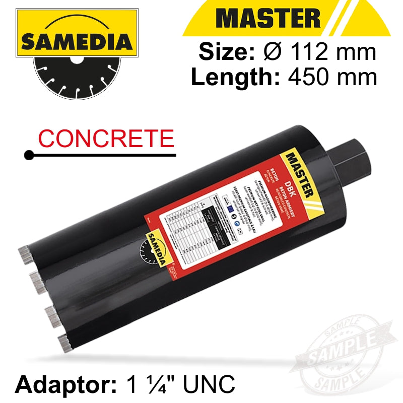 samedia-diamond-core-bit-112mm-x-450mm-x-1-1/4'-concrete-master-dbk-sam340004-1