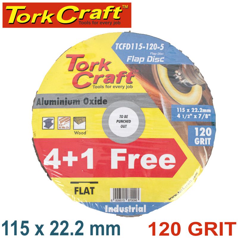 tork-craft-flap-sanding-disc-115mm-120grit-4+1-free-a/o-tcfd115-120-5-2