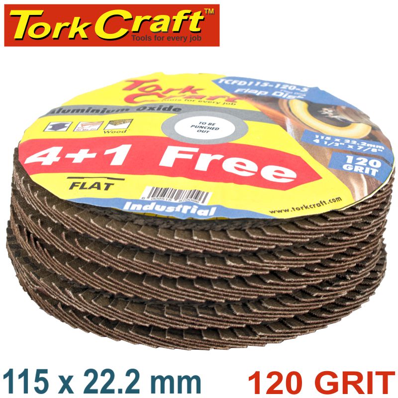 tork-craft-flap-sanding-disc-115mm-120grit-4+1-free-a/o-tcfd115-120-5-3
