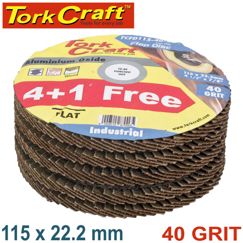 tork-craft-flap-sanding-disc-115mm-40grit-4+1-free-a/o-tcfd115-40-5-3