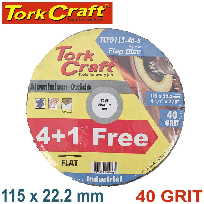 tork-craft-flap-sanding-disc-115mm-40grit-4+1-free-a/o-tcfd115-40-5-2