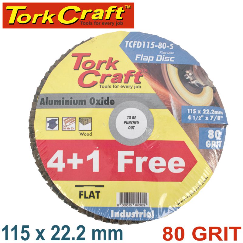 tork-craft-flap-sanding-disc-115mm-80grit-4+1-free-a/o-tcfd115-80-5-2