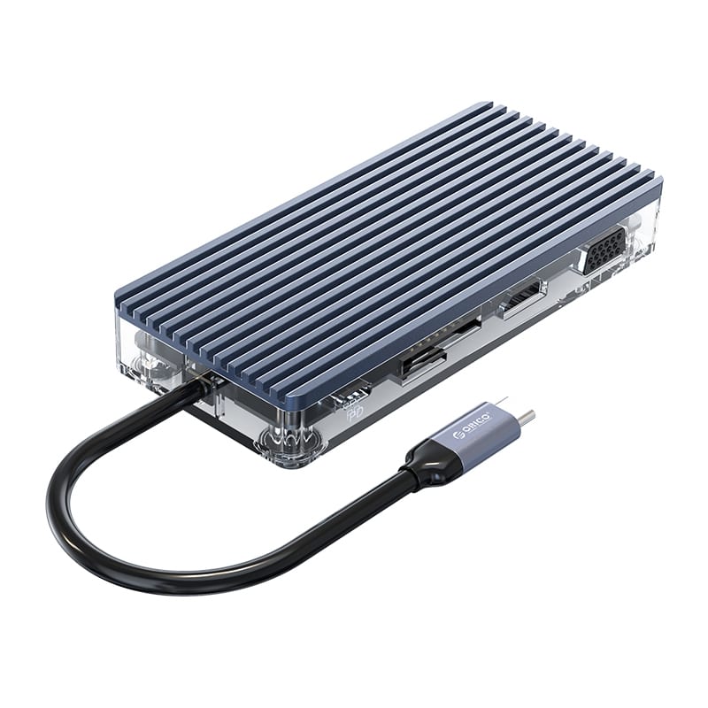 orico-11-port-3-x-usb3.0|1-x-usb2.0|1-x-hdmi|1-x-rj45|1-x-tf/sd|1-x-type-c|1-x-vga|-1-x-aux-transparent-hub---grey-2-image