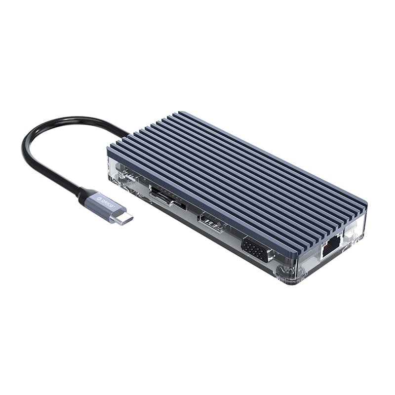 orico-11-port-3-x-usb3.0|1-x-usb2.0|1-x-hdmi|1-x-rj45|1-x-tf/sd|1-x-type-c|1-x-vga|-1-x-aux-transparent-hub---grey-4-image
