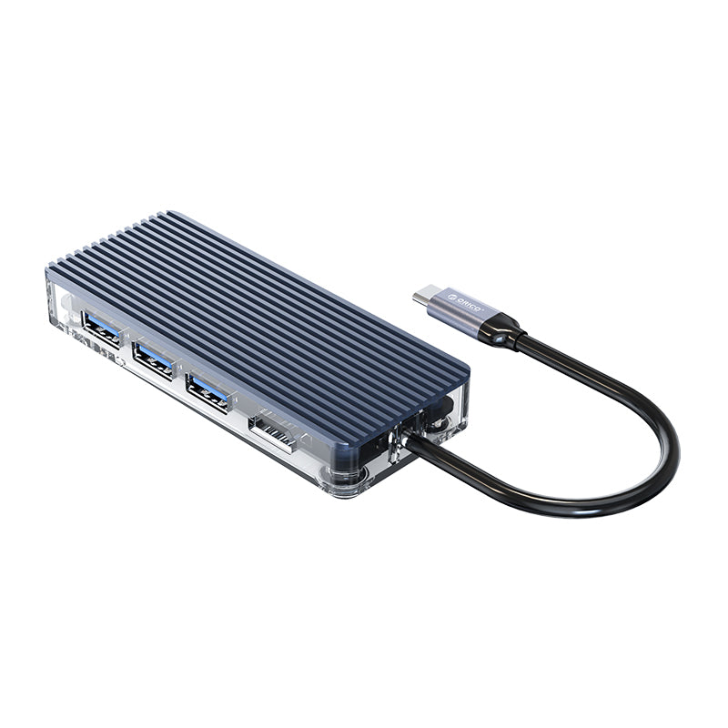 orico-7-port-3-x-usb3.0|1-x-hdmi|1-x-tf|1-x-sd|1-x-type-c-transparent-hub---grey-1-image