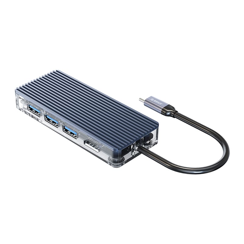 orico-8-port-3-x-usb3.0|1-x-rj45|1-x-hdmi|1-x-type-c(pd-20v)|1-x-tf/sd-transparent-hub---grey-1-image