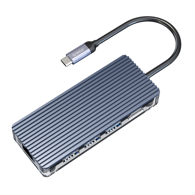 orico-8-port-3-x-usb3.0|1-x-rj45|1-x-hdmi|1-x-type-c(pd-20v)|1-x-tf/sd-transparent-hub---grey-2-image