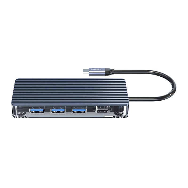 orico-8-port-3-x-usb3.0|1-x-rj45|1-x-hdmi|1-x-type-c(pd-20v)|1-x-tf/sd-transparent-hub---grey-3-image