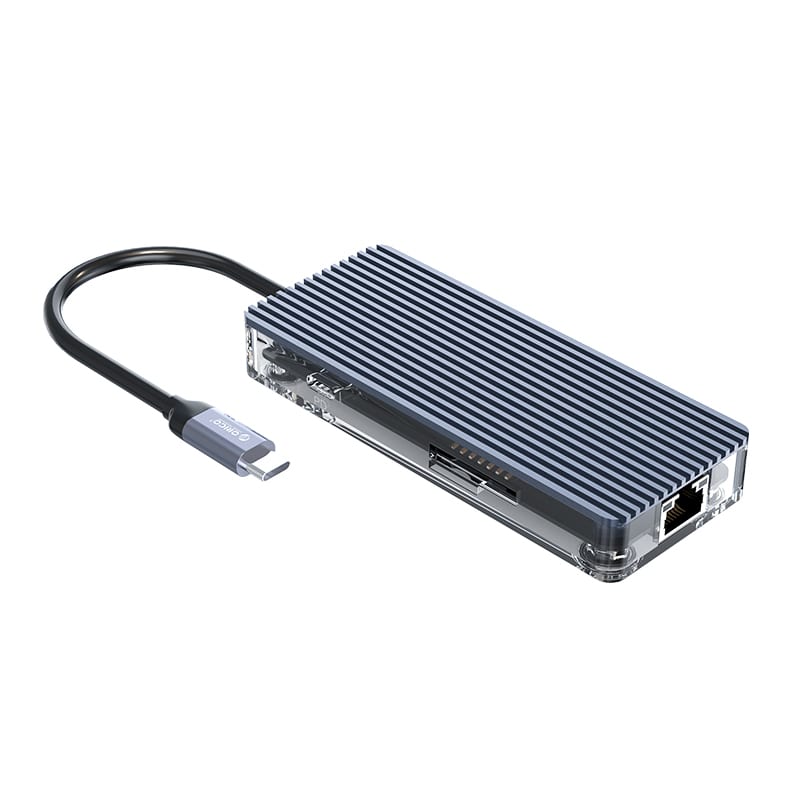 orico-8-port-3-x-usb3.0|1-x-rj45|1-x-hdmi|1-x-type-c(pd-20v)|1-x-tf/sd-transparent-hub---grey-4-image