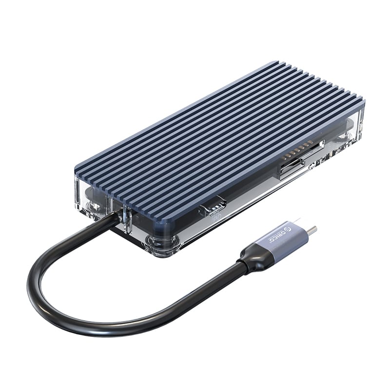 orico-8-port-3-x-usb3.0|1-x-rj45|1-x-hdmi|1-x-type-c(pd-20v)|1-x-tf/sd-transparent-hub---grey-5-image