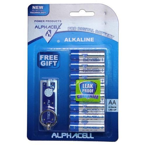 Pack of 6 Alphacell Pro Alkaline Digital Batteries - Size AA 8pc (with free gift)