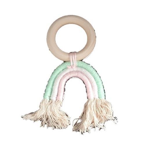 Rainbow Crochet & Wooden Baby Teething Ring - Green or Pink