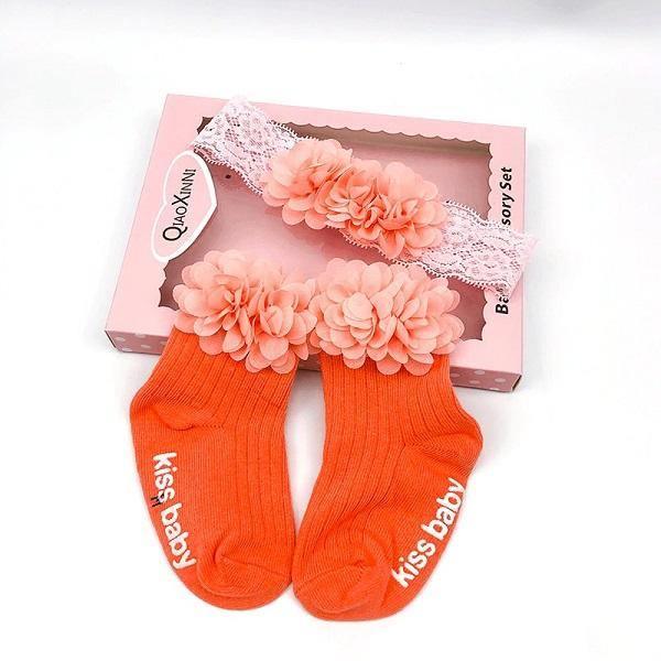 Smitten Flower Baby Socks with Headband Set - Assorted Colours
