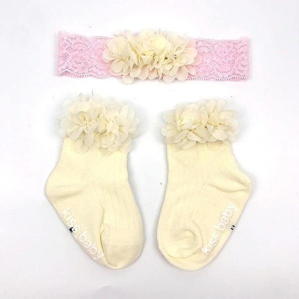 Smitten Flower Baby Socks with Headband Set - Assorted Colours